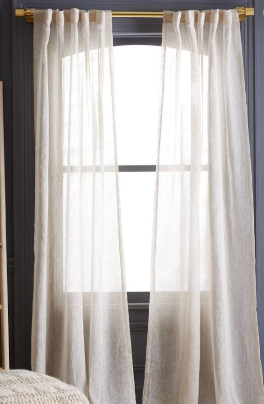 Quince Flax Set of 2  European Linen Sheer Curtain Panels 48" X 96" NEW
